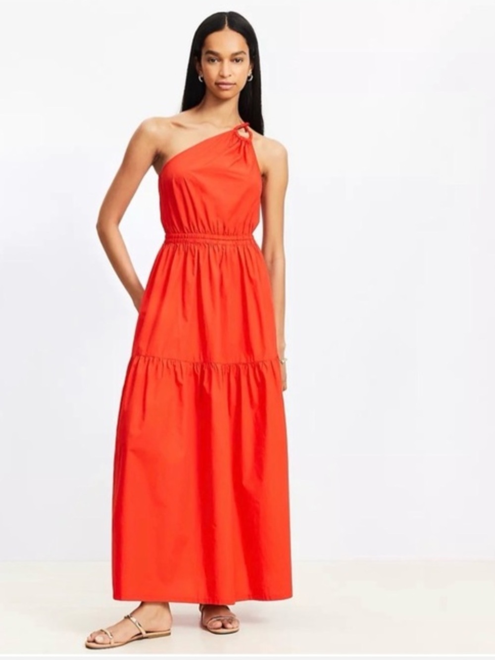 LOFT Beach Poplin One Shoulder Maxi Pocket Dress